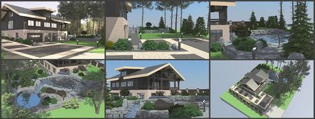 Design of the garden. A set of illustrations on the landscape design of the garden. Garden plot. 3d rendering.の写真素材
