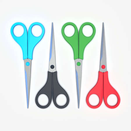 Set of scissors of different colors. 3d renderingの写真素材