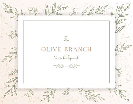 Abstract vector background template wedding invitation greeting card, posters or banner with hand drawn line floral green olive branch with pastel or watercolor. Modern cover design post social mediaのイラスト素材