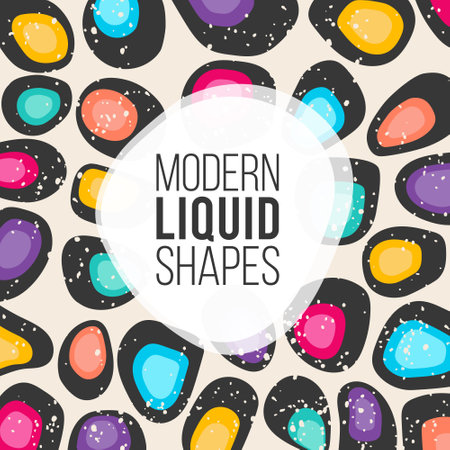 Abstract vector modern colorful art liquid shapes eggs circles background with graphic frame for text or logo. Design template banner, flyer, cover social media, futuristic poster, special offer sale.のイラスト素材