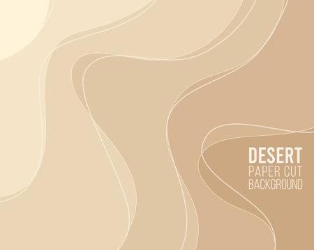 Paper cut Abstract art background 3d beige gold color beach sand, desert with barchan dunes.Template Sand texture with wavy lines pattern.Vector cover, flyer, textile print, banner, poster, card, wallpaperのイラスト素材