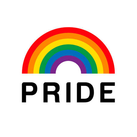 Pride month 2021 logo card with minority flag.Banner Love is love.Rainbow Pride symbol with heart, LGBT, sexual minorities, gays and lesbians.Designer sign, logo, icon: colorful rainbow in background.Vectorのイラスト素材