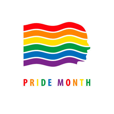 Pride month 2021 logo card with minority flag.Banner Love is love.Rainbow Pride symbol with heart, LGBT, sexual minorities, gays and lesbians.Designer sign, logo, icon: colorful rainbow in background.Vectorのイラスト素材