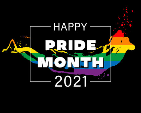 Pride month 2021 logo card with minority flag.Banner Love is love.Rainbow Pride symbol with heart, LGBT, sexual minorities, gays and lesbians.Designer sign, logo, icon: colorful rainbow in background.Vectorのイラスト素材