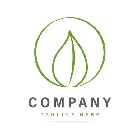 Abstract green leaf logo icon vector design graphic hand drawn lines eco bio sign.Template Landscape design, garden symbol, logotype environment business company.Organic plant, nature, vegan food, ecologyのイラスト素材