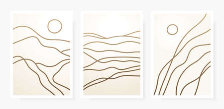 Abstract poster banner art background beige golden sand in desert with dunes, beach coast.Template card sand texture with pattern wavy lines.Great for covers, fabric prints, flyers.Vector illustration.のイラスト素材