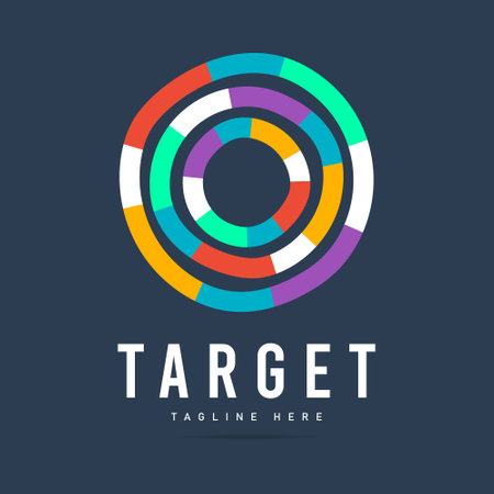 Abstract vector bright circles rings target logo business company, search engine promotion icon, seo advertising marketing sign.Design template creative logo for Branding advertising research agencyのイラスト素材