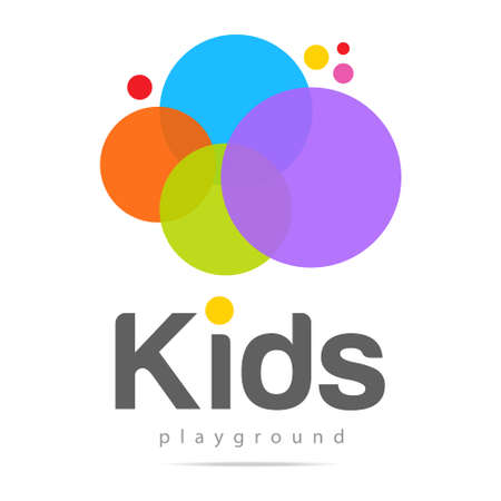 Abstract amazing watercolor paint vector kids logo design from colorful circles.Design template rainbow kids zone icon, children clothing store sign, toys shop symbol, kids club logotype, kindergartenのイラスト素材