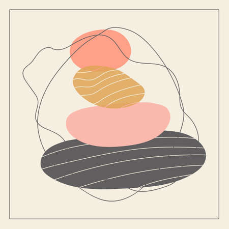 Abstract vector logo of stones sign. Icon wellness and spa. Creative minimalist hand painted illustration for wellness, spa, Thai massage. Design template logo with symbol natural stones.のイラスト素材