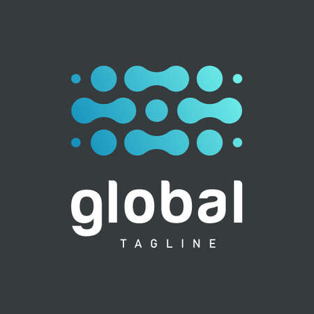 Abstract global blue logo, molecules with circles icon, innovation sign, technology digital symbol.Design template business identity, brand company logotype.Isolated Vector illustrationのイラスト素材