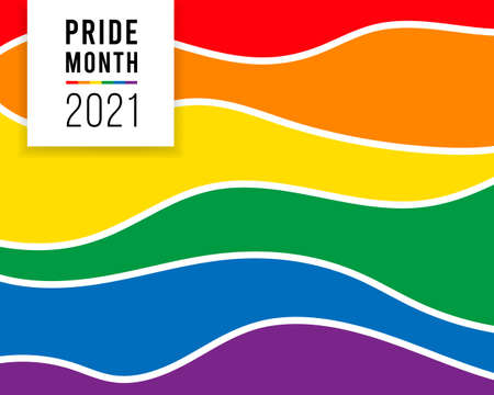 Pride month fest logo card with flag.Banner Love is love.Rainbow Pride symbol with heart, LGBT, sexual minorities, gays and lesbians.Designer sign, logo, icon: colorful rainbow on black background.Vectorのイラスト素材