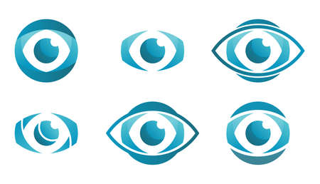 Abstract blue Eye Vision .Geometric graphic Shape isolated on white Background.Business and Technology .Flat Vector Design Template Element for medical clinic.Digital cyber focus lensesのイラスト素材