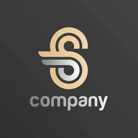 Abstract vector S letter design template sign with wings, icon business company, premium graphic symbol golden and silver letter S on black background.のイラスト素材