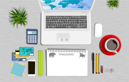 Workspace concept. Flat illustration. Business office. Tradingのイラスト素材