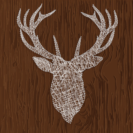 Vector illustration of a silhouette of deer thread. Drawing on a wooden backgroundのイラスト素材