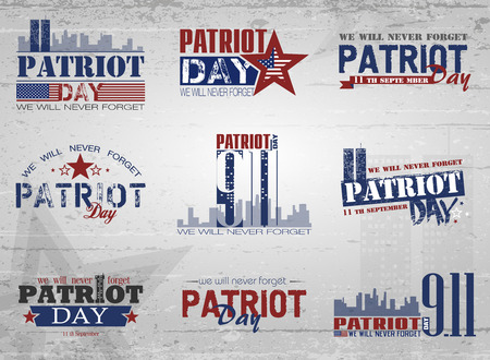 Patriot Day. Lettering set. 11 th September. Poster, cards, banners, templateのイラスト素材