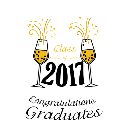 Graduation wishes overlays, lettering labels design set. Graduate class of 2017 badges. Isolated. Sign or logoのイラスト素材