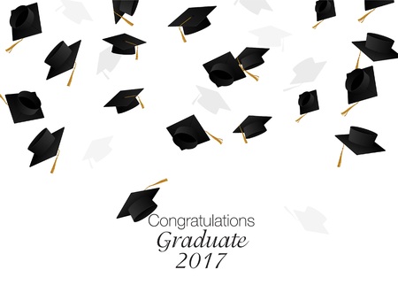 Congrats graduates. Graduate caps. Caps thrown upのイラスト素材