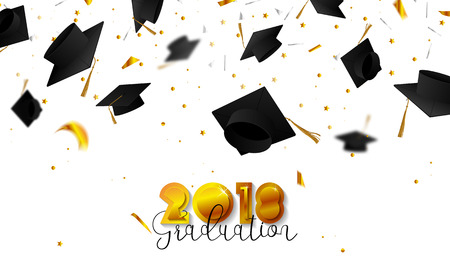 Graduation concept of graduation caps thrown in the airのイラスト素材