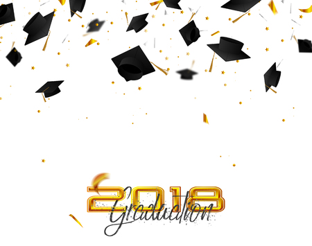 Graduate caps and confetti image illustrationのイラスト素材