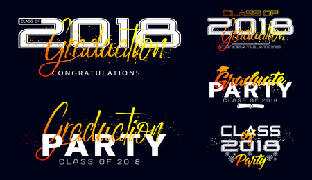 Set. Graduation label. Vector text for graduation design, congratulation event, party, high school or college graduate. Lettering Class of 2018 for greeting, invitation cardのイラスト素材