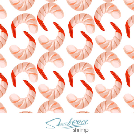 Hand drawn seafood seamless pattern. Shrimp background Vintage sketch style prawn. Vector illustrationのイラスト素材