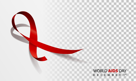 Realistic red ribbon, world aids day symbol. vector illustrationのイラスト素材
