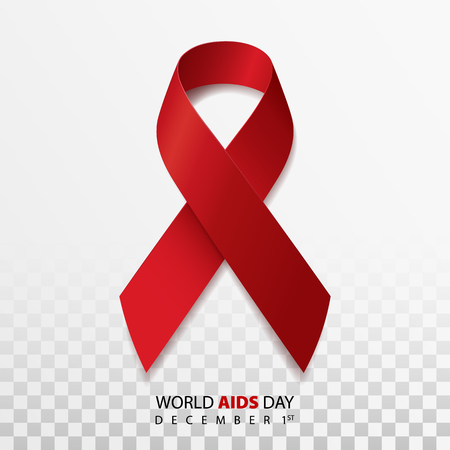 Realistic red ribbon, world aids day symbol. Vector illustrationのイラスト素材