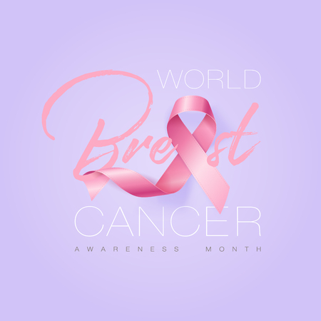 Realistic pink ribbon, breast cancer awareness symbol, vector illustrationのイラスト素材