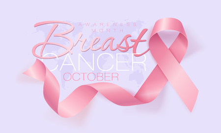 Realistic pink ribbon, breast cancer awareness symbol, vector illustrationのイラスト素材