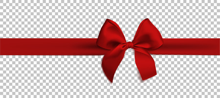 Realistic red bow and ribbon isolated on transparent background. Vector illustration. Template for brochure or greeting card.のイラスト素材