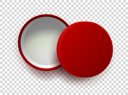 Opened red empty gift box isolated on transparent background. Top view. Vector illustration. Template for your presentation design, banner, brochure or poster.のイラスト素材