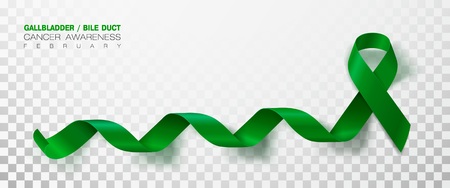 Gallbladder and Bile Duct Cancer Awareness Month. Realistic Kelly Green ribbon symbol. Medical Design. Vector Illustration.のイラスト素材