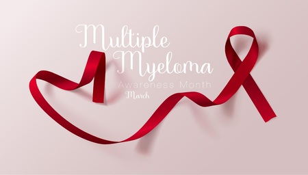 Multiple Myeloma Awareness Calligraphy Poster Design. Realistic Burgundy Ribbon. March is Cancer Awareness Month. Vector Illustrationのイラスト素材