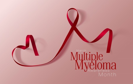 Multiple Myeloma Awareness Calligraphy Poster Design. Realistic Burgundy Ribbon. March is Cancer Awareness Month. Vector Illustrationのイラスト素材