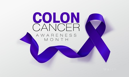 Colon Cancer Awareness Calligraphy Poster Design. Realistic Dark Blue Color Ribbon. March is Cancer Awareness Month. Vector Illustrationのイラスト素材