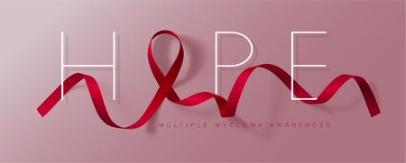 Multiple Myeloma Awareness Calligraphy Poster Design. Realistic Burgundy Ribbon. March is Cancer Awareness Month. Vector Illustrationのイラスト素材
