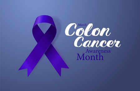 Colon Cancer Awareness Calligraphy Poster Design. Realistic Dark Blue Ribbon. March is Cancer Awareness Month. Vectorのイラスト素材