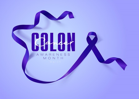 Colon Cancer Awareness Calligraphy Poster Design. Realistic Dark Blue Color Ribbon. March is Cancer Awareness Month. Vector Illustrationのイラスト素材