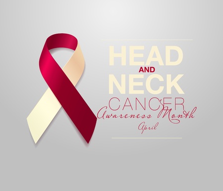 Head and Neck Cancer Awareness Calligraphy Poster Design. Realistic Burgundy and Ivory Ribbon. April is Cancer Awareness Month. Vectorのイラスト素材