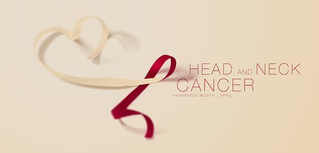 Head and Neck Cancer Awareness Calligraphy Poster Design. Realistic Burgundy and Ivory Ribbon. April is Cancer Awareness Month. Vectorのイラスト素材