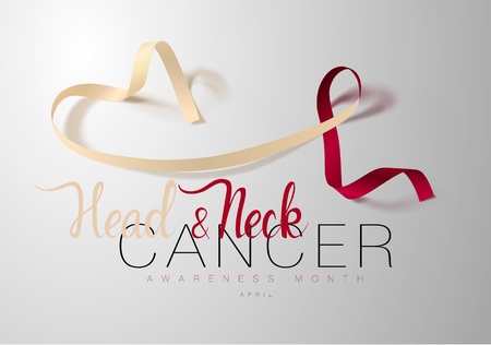 Head and Neck Cancer Awareness Calligraphy Poster Design. Realistic Burgundy and Ivory Ribbon. April is Cancer Awareness Month. Vectorのイラスト素材