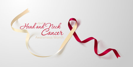 Head and Neck Cancer Awareness Calligraphy Poster Design. Realistic Burgundy and Ivory Ribbon. April is Cancer Awareness Month. Vectorのイラスト素材