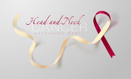 Head and Neck Cancer Awareness Calligraphy Poster Design. Realistic Burgundy and Ivory Ribbon. April is Cancer Awareness Month. Vectorのイラスト素材