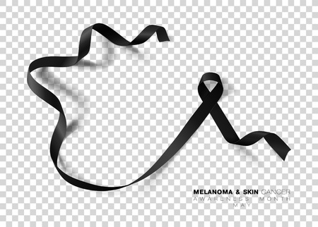 Melanoma and Skin Cancer Awareness Month. Black Color Ribbon Isolated On Transparent Background. Vector Design Template For Poster. Illustrationのイラスト素材