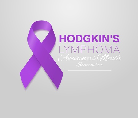 Hodgkins Lymphoma Awareness Calligraphy Poster Design. Realistic Violet Ribbon. September is Cancer Awareness Month. Vectorのイラスト素材