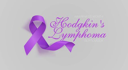 Hodgkin's Lymphoma Awareness Calligraphy Poster Design. Realistic Violet Ribbon. September is Cancer Awareness Month. Vector Illustrationのイラスト素材