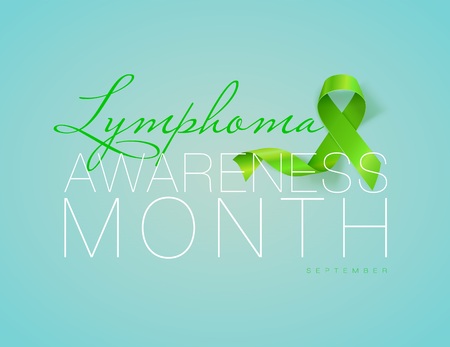 Lymphoma Awareness Calligraphy Poster Design. Realistic Lime Green Ribbon. September is Cancer Awareness Month. Vector Illustrationのイラスト素材