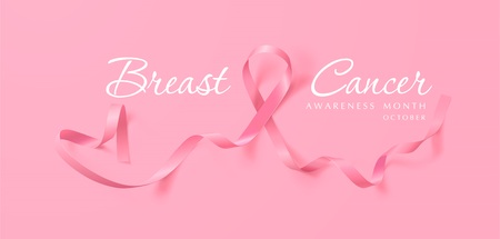 Breast Cancer Awareness Calligraphy Poster Design. Realistic Pink Ribbon. October is Cancer Awareness Month. Vectorのイラスト素材
