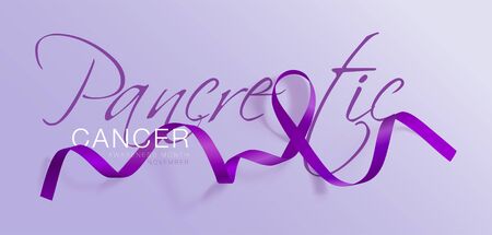 Pancreatic Cancer Awareness Calligraphy Poster Design. Realistic Purple Ribbon. November is Cancer Awareness Month. Vector Illustrationのイラスト素材